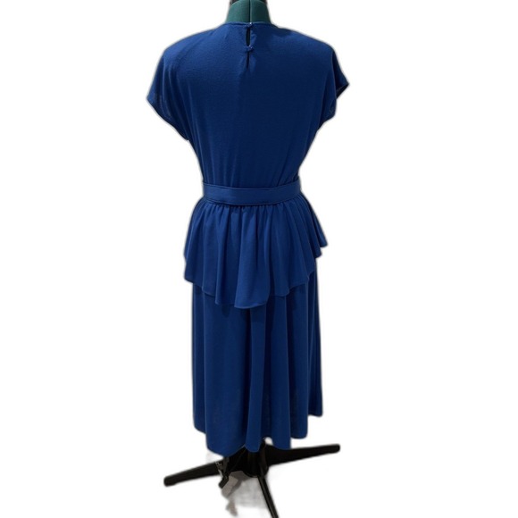 Vintage 1980s Positive Attitude Blue Belted Womens Dress Retro - Picture 3 of 7